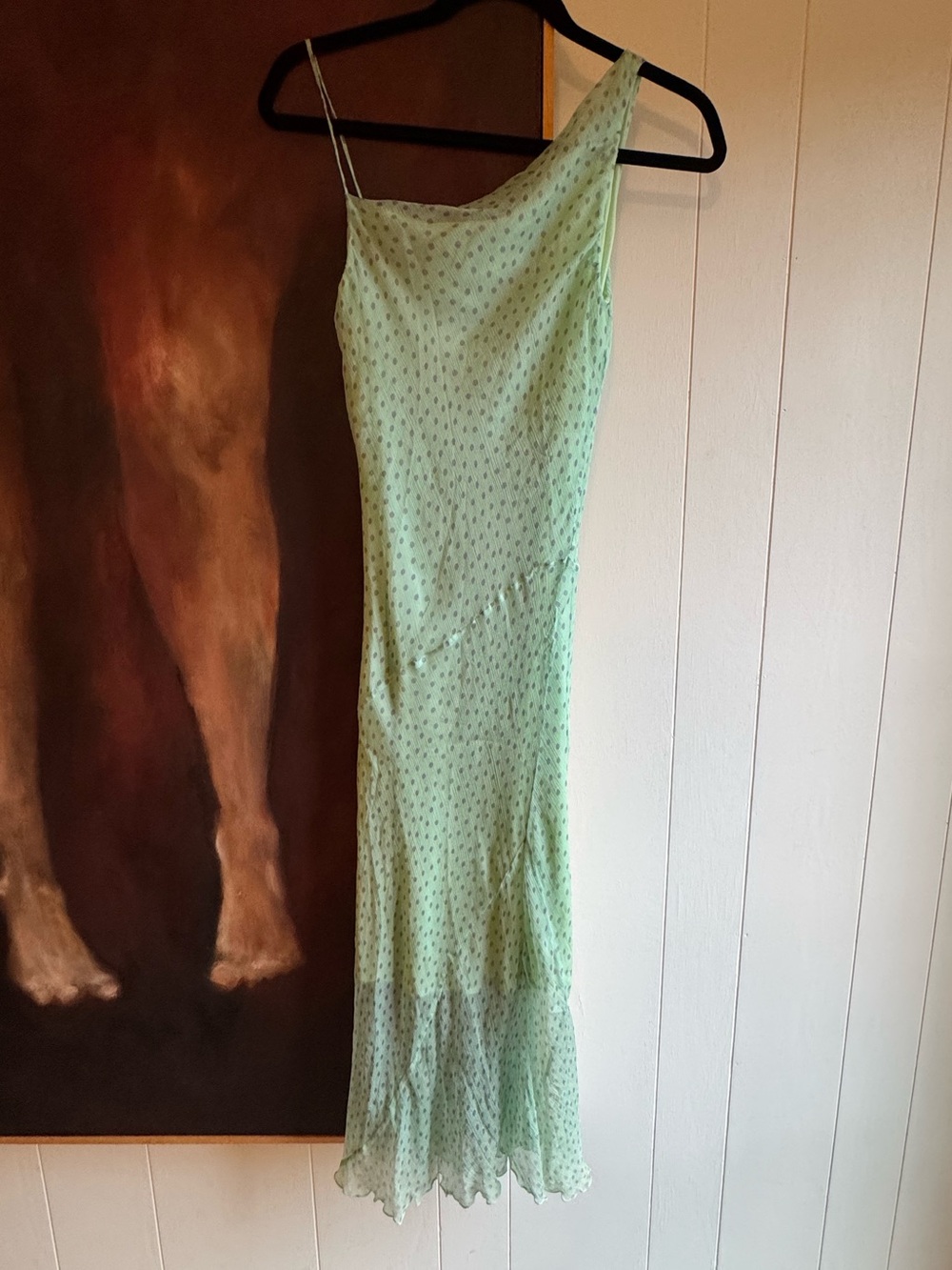 Vintage Mint Green polka dot One-Shoulder Slip Dress